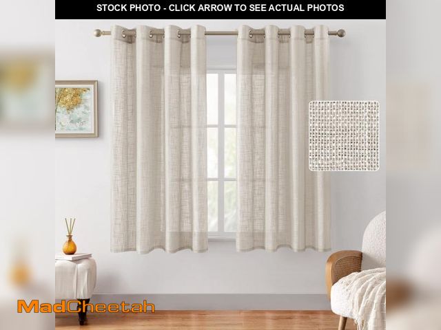 Lot 74-12307833 - HOMEIDEAS Natural Linen Sheer Curtains, 63 Inches Long 2 Panels Textured Beige Semi Sheer Curtains F...