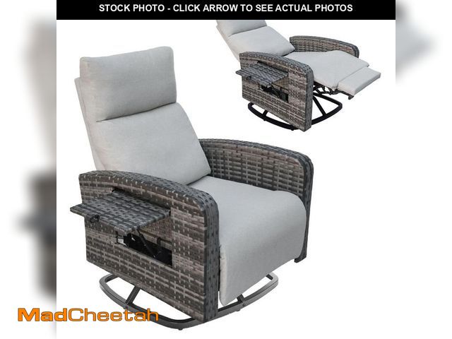 Lot 74-14253274 - ZZW Swivel Reclining Gray Wicker Outdoor Chaise Lounge with Beige Cushions - UNUSED