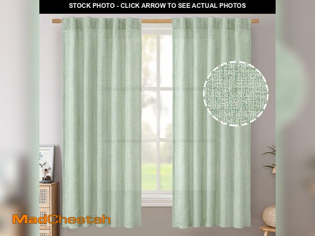 Lot 74-14057322 - BGment Sage Green Linen Curtains 63 Inch Length 2 Panels - Rod Pocket Textured Drapes Light Filterin...