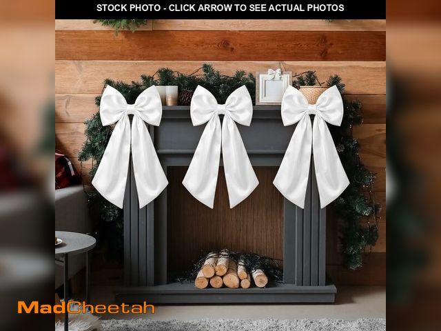 Lot 74-14432274 - Suncalla 3 Pcs Large Crib Bow - 24 x 12 Inch Large White Bow Decor as Crib Skirt Big Satin Bows for ...