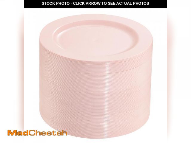 Lot 74-12214047 - bUCLA 100Pieces Pink Plastic Dessert Plates - 6.25 inch Pink Disposable Dessert/Appetizer/Small Cake...