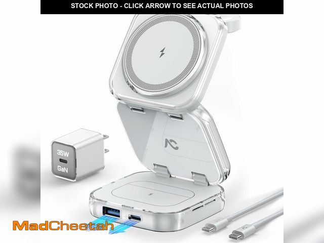 Lot 74-13946928 - 5-in-1 Wireless Charger for MagSafe, AC ISLAND Portable Travel Charging Station, 35W Max Fast Foldab...