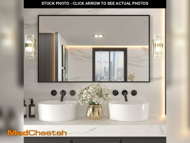 Lot 74-13071324 - LOAAO 60"X36" Black Rectangle Bathroom Mirror Wall, Matte Black Aluminum Alloy Frame, Tempered Glass...