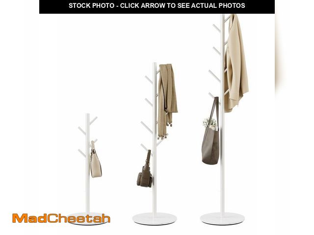 Lot 74-14265843 - Coat Rack with 8 Hooks, 3 Adjustable Heights, Modern Hall Tree, Sturdy Metal Clothes Stand with Sint...