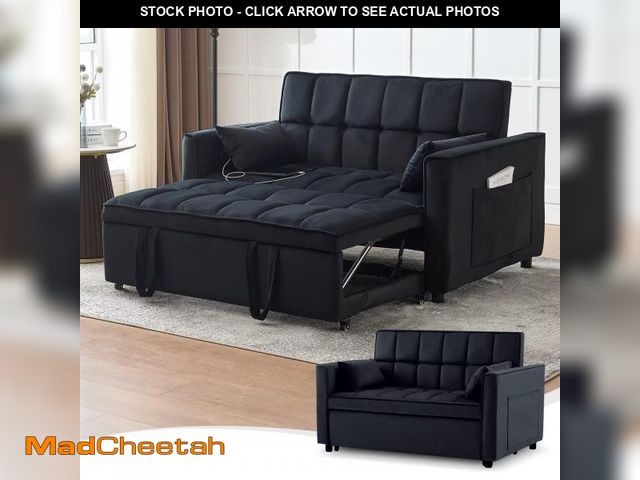 Lot 74-12388483 - POYISOU Modern 3 in 1 Convertible Sleeper Sofa Couch Bed with USB, Adjustable Backrest Velvet Pull O...