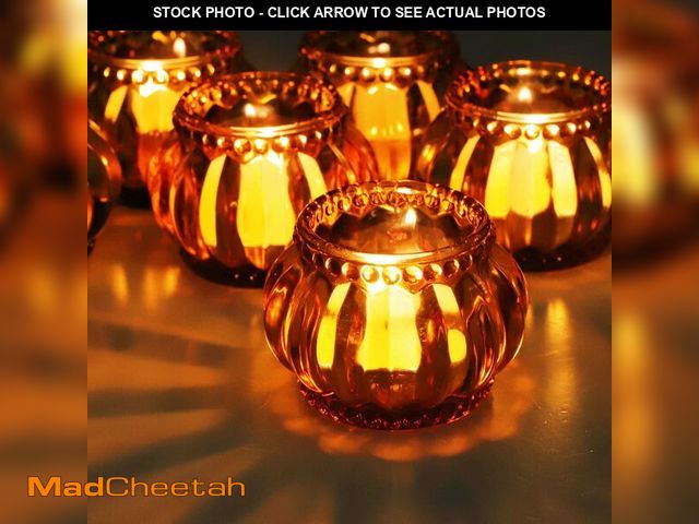 Lot 74-14274229 - Woho Amber Tealight Candle Holder Set of 6, Tea Lights Candle Holder for Wedding Table, Glass Candle...