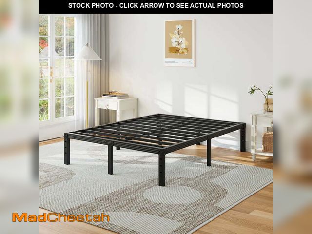 Lot 74-13815712 - NESLIME 14 inch Queen Size Heavy Duty Metal Bed Frame, Sturdy Construction, No Box Spring Needed, Ea...