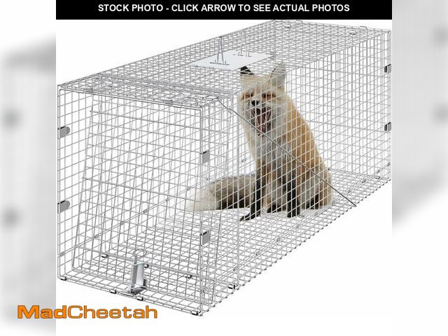 Lot 74-14305967 - VEVOR Live Animal Cage Trap, 42" x 16" x 18" Humane Cat Trap Galvanized Iron, Folding Animal Trap Ca...
