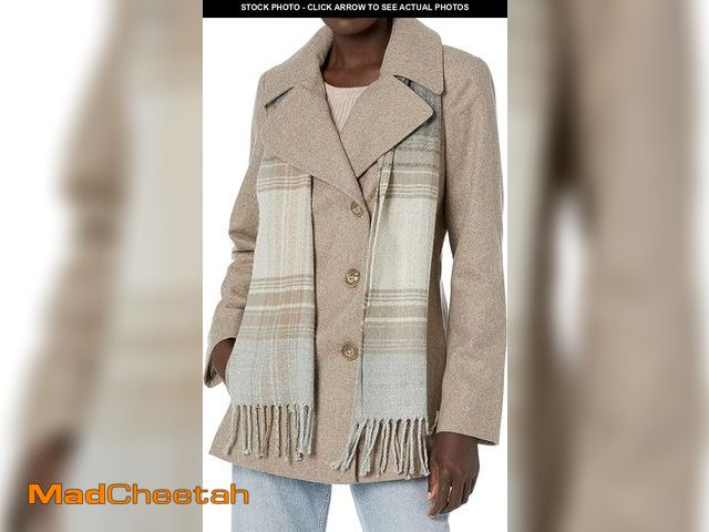 Lot 74-12398114 - London Fog Women's Double Breasted Peacoat with Scarf, Taupe Heather, Medium - UNUSED