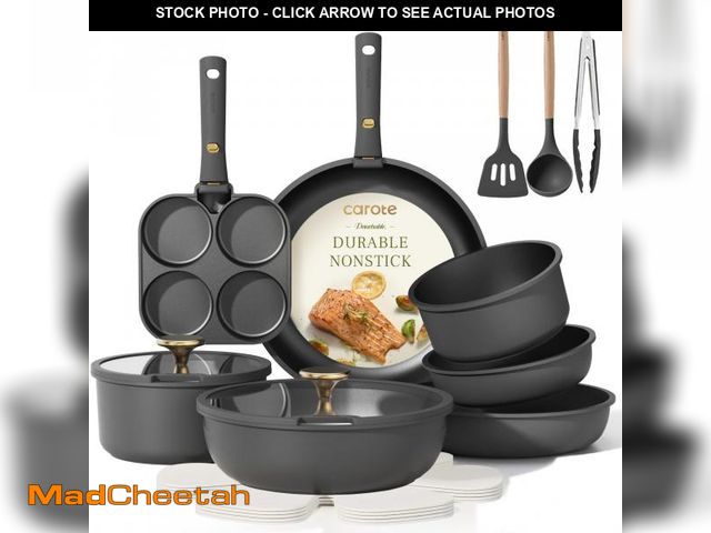 Lot 74-12112643 - CAROTE 19pcs Pots and Pans Set, Nonstick Cookware Set Detachable Handle, Induction Kitchen Cookware ...