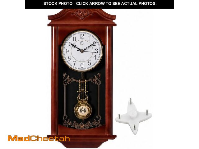 Lot 74-14067940 - Clockswise Large Vintage Grandfather Wood- Looking Plastic Pendulum Wall Clock for Living Room, Kitc...