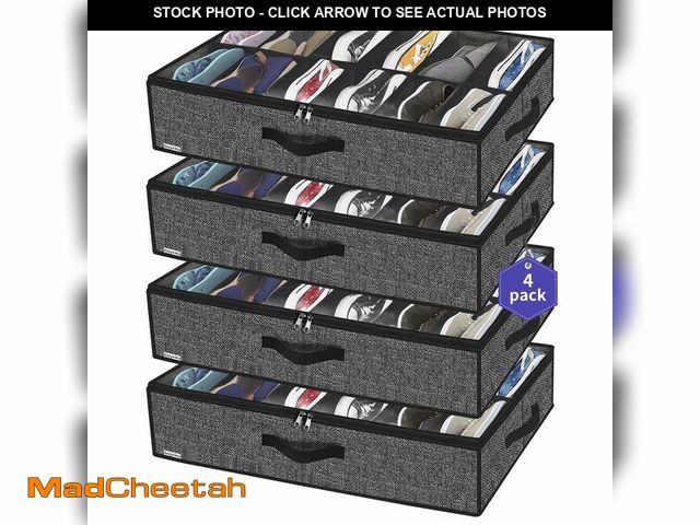 Lot 74-12704371 - Onlyeasy Under Bed Shoe Storage Organizer For Closet, 4 Pack Fit 12x4 Pairs, Underbed Solution Shoes...