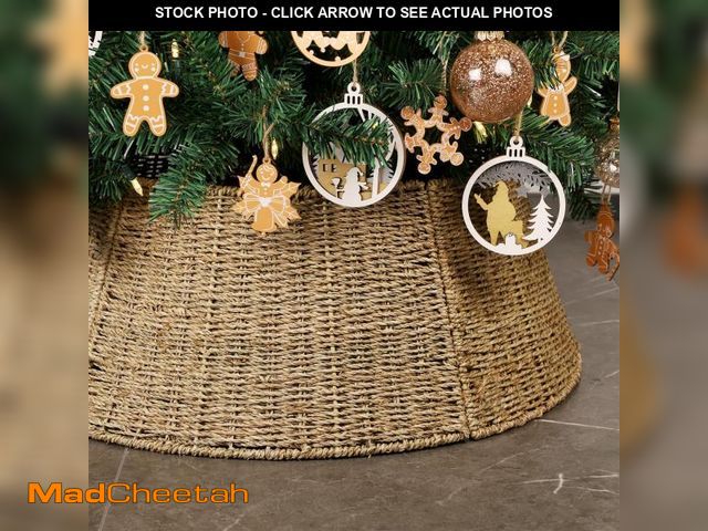 Lot 74-12381532 - Blissun Christmas Tree Collar, Rattan Farmhouse Christmas Tree Ring, Natural Woven Rustic Christmas ...