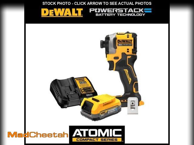 Lot 74-12796491 - (MISSING CHARGER) DEWALT 20V Cordless Compact Impact Driver 20V MAX POWERSTACK Battery Starter Kit -...