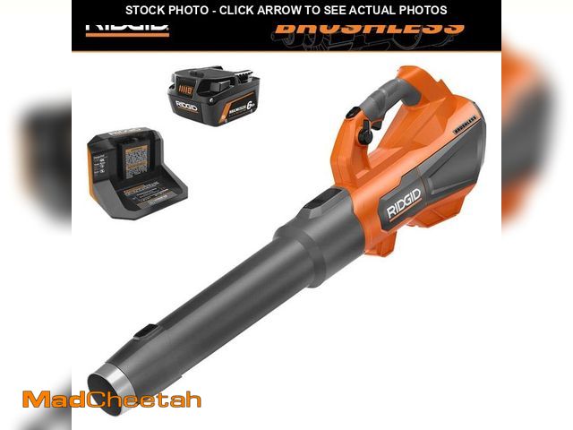 Lot 74-12559385 - RIDGID 18V Brushless 130 MPH 510 CFM Cordless Battery Leaf Blower with 6.0 Ah MAX Output Battery and...