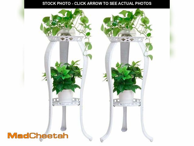 Lot 74-13818663 - Cre Cra 2 Pack Metal Potted Plant Stand  2 Tier Tall Flower Pot Stands with Decorative Design for In...