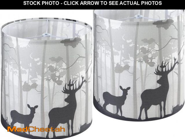 Lot 74-12436652 - GOSO Tall Drum Lamp Shades Set of 2 Small -Natural Linen Gray Animal Print Sika Deer Lamp Shade for ...