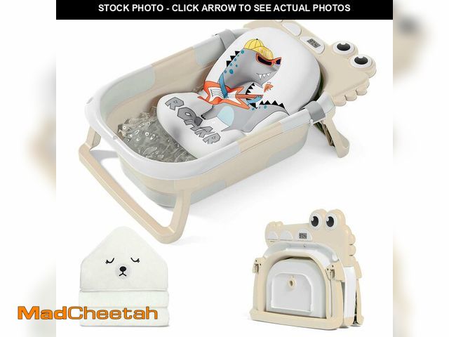 Lot 74-13952537 - MoreFeel Collapsible Baby Bathtub for Newborn with Thermometer &amp; 1 Hooded Towel &amp; 1 Soft Flo...