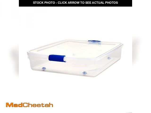 Lot 74-12510251 - HOMZ 2-Pack Under Bed Storage, Clear Plastic Containers with Lids, 56 Quart, Blue Latch - Stackable ...