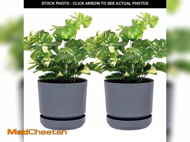 Lot 74-12664284 - Elly Decor 2 Pack 14 Inch Plastic Cylinder Planter Pots with Self-Watering Saucer and Drainage Hole,...