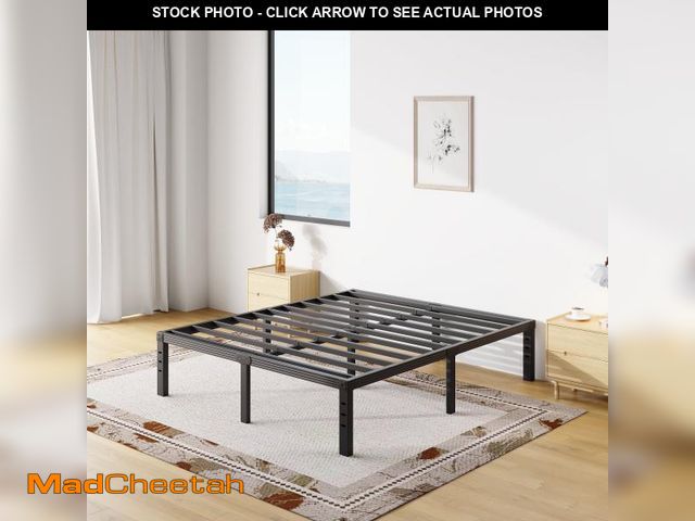 Lot 74-12512911 - COMASACH 18 inch Queen Bed Frame, Easy Assembly, Heavy Duty Metal Platform, Noise Free, Black - UNUS...