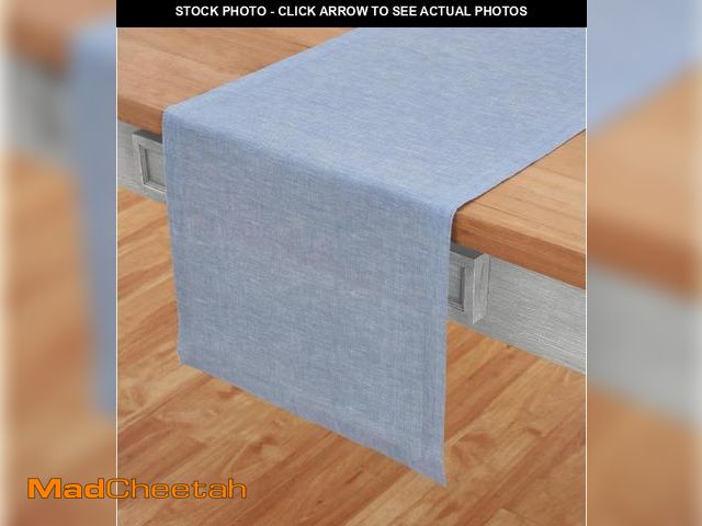 Lot 74-12331866 - Solino Home Linen Table Runner 48 Inches - 100% Pure Linen Chambray Blue Table Runner 14 x 48 Inch I...