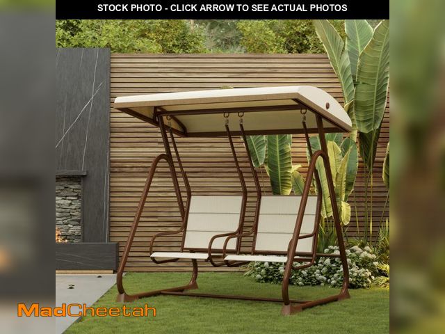 Lot 74-12163893 - EAST OAK 2-Person Outdoor Patio Swing Chair with Adjustable Canopy, Porch Swing with Comfortable and...