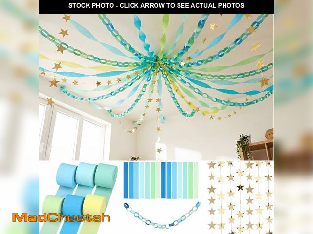 Lot 74-14267294 - Frienda 300 Sheets Colorful Paper Chains Strips and 492 ft Crepe Paper Streamers, 52.8ft Gold Star G...