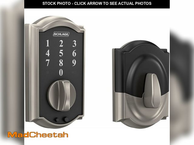 Lot 74-14591510 - Schlage BE375 CAM 619 Touch Camelot Deadbolt, Electronic Keyless Entry Lock, Satin Nickel - UNUSED