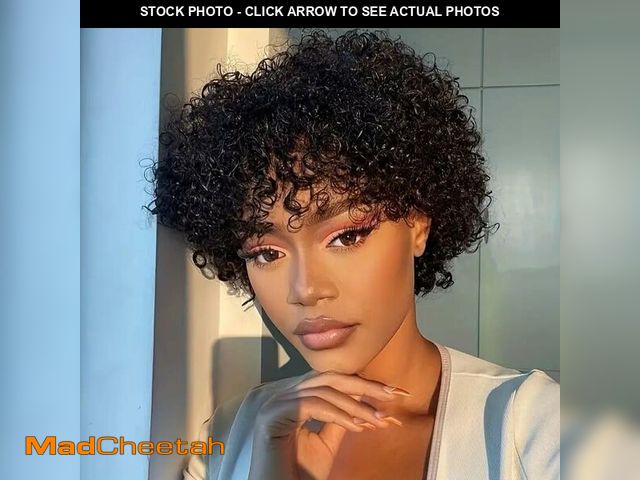 Lot 74-13572802 - Nuxovin Breathable Afro Curly Real Hair Wigs with Bangs Short Natural Curls Wigs Human Hair Non Lace...