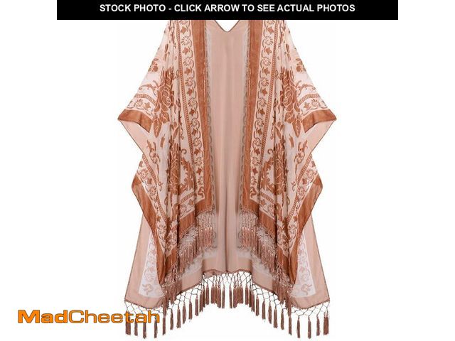 Lot 74-12329400 - MJ SERECA Women's Burnout Velvet Kimono Long Cardigan Cover Up with Tassel (Sand) - USED
