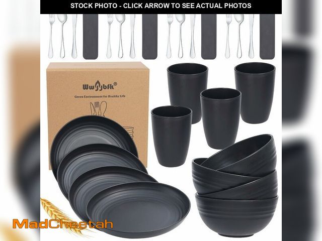 Lot 74-12708375 - 28PCS Wheat Straw Dinnerware Sets for 4, Kitchen Wheat Straw Plates and Bowls Sets, College Dorm Din...