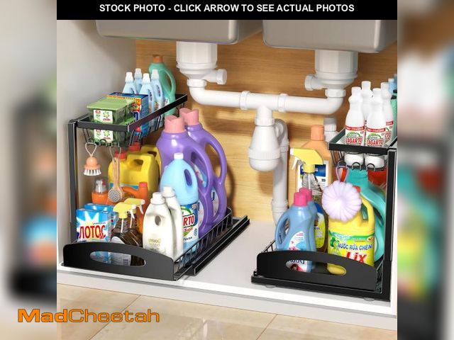 Lot 74-12508366 - Fkprorjv Under Sink Organizer, 2 Pack L-Shaped Bathroom Kitchen Organizers and Storage, Pull Out Sin...