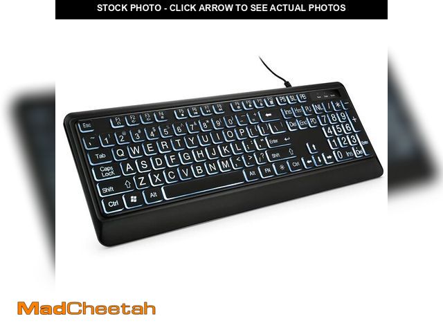 Lot 74-13544939 - KOPJIPPOM Large Print Backlit Keyboard, USB Wired Computer Keyboard, Full Size Keyboard with White I...