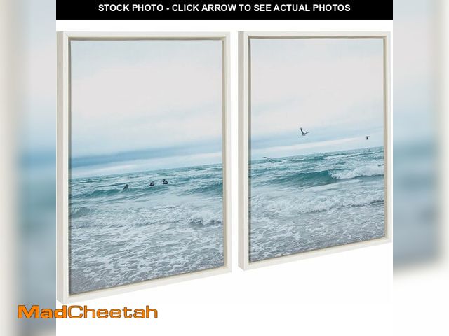 Lot 74-12664420 - Kate and Laurel Sylvie Ocean Swim Left and Right Framed Canvas Wall Art Set by Stephanie Klatt, 2 Pi...