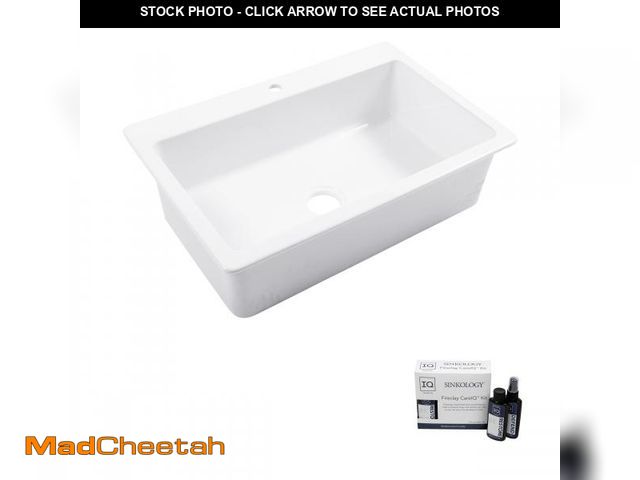 Lot 74-12273127 - Jackson Crisp White Fireclay 33" Single Bowl Drop-In Kitchen Sink and Care Kit, 1 Hole - UNUSED
