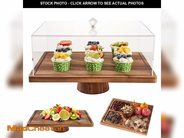 Lot 74-12713970 - Large Cake Stand with Lid, 17Ã¢â¬Â³ Rectangular Multi-Functional Cake Holder, Acacia Solid Wood 2-i...