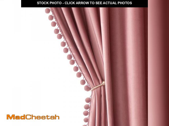 Lot 74-12310249 - MIULEE Blush Pink Pom Pom Velvet Curtains for Kids Bedroom/Living Room Darkening Thermal Insulating ...