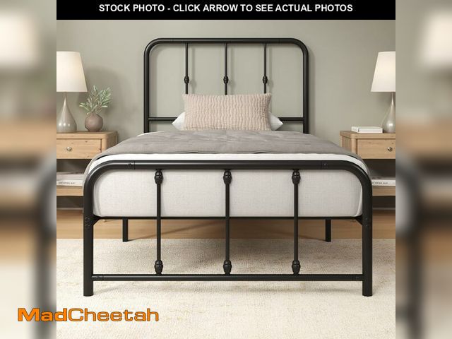 Lot 74-14305322 - Zinus Leonardo Metal Platform Bed Frame, Victorian Spindle Style Headboard and Footboard, Heavy Duty...