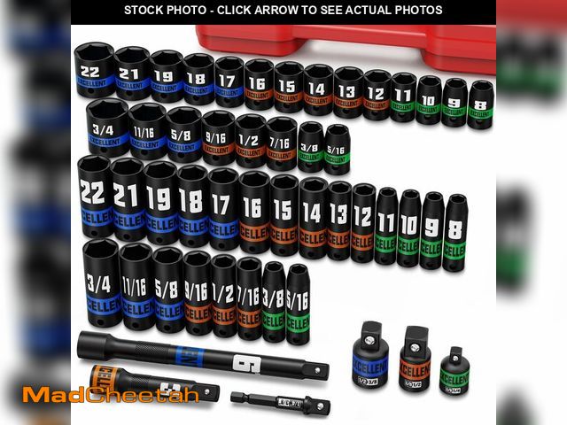 Lot 74-13622051 - Arwealxs 50 Piece 3/8" Drive Impact Socket Set, SAE (5/16''-3/4'') and Metric (8-22mm) Socket Kit, E...