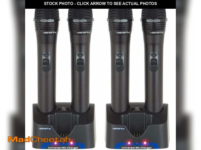Lot 74-14307615 - VocoPro 4X UHF Handheld Rechargeable Microphones with 2X Charging Stations, QRST Frequency, UHR-10: ...