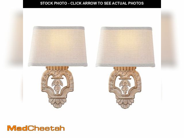 Lot 74-13547908 - RONGHUAFUGUI Rustic Wall Sconce with Linen Shade Mini Vintage Antique Wood Wall Light Fixture Retro ...