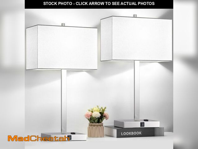 Lot 74-12968315 - 21" Set of 2 Touch Control Table Lamps with 2 USB &amp; AC Outlets, 3-Way Dimmable Modern Nightstand...
