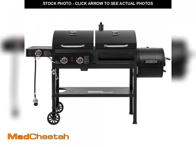 Lot 74-12470832 - Royal Gourmet 2-Burner Propane Gas and Charcoal Combo Grill with Offset Smoker Side Burner in Black ...