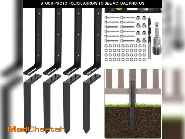 Lot 74-12397948 - Goyappin 4-Pack Fence Post Repair Kit, 33.5" Heavy Duty Adjustable Thickened Metal Fence Post Anchor...