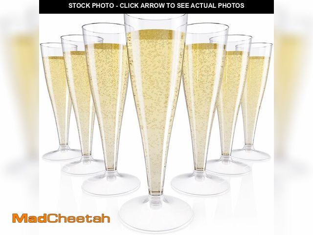 Lot 74-14268805 - JOLLY CHEF 100 Pack Plastic Champagne Flutes Disposable 4.5 oz Clear Plastic Champagne Glasses Suita...
