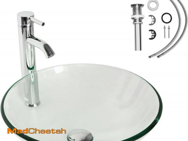 Lot 74-12098465 - Round Glass Vessel Sink, 16.5 inch Bathroom Bowl with Oil Rubbed Bronze Faucet, Pop-Up Drain, Instal...