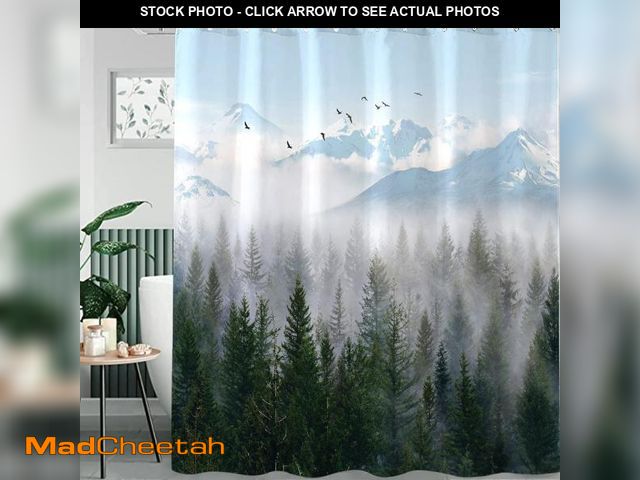 Lot 74-12334242 - Zussun Extra Long 84 Inch Green Misty Forest Shower Curtain Nature Foggy Tree Mountain Shower Curtai...