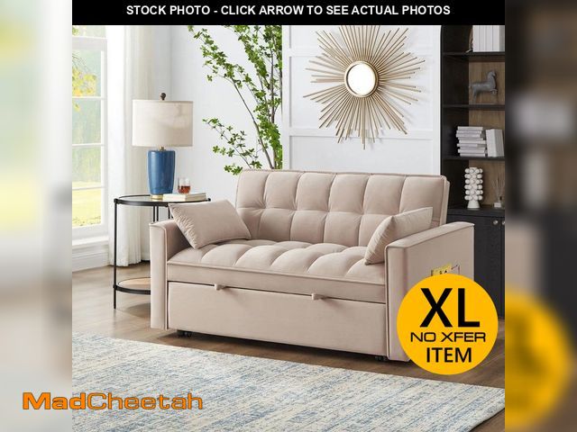 Lot 74-13270595 - Noble House Fowler 52.5 in. Taupe Upholstered Velvet Tufted Convertible Pull-Out Twin Size Sofa Bed ...
