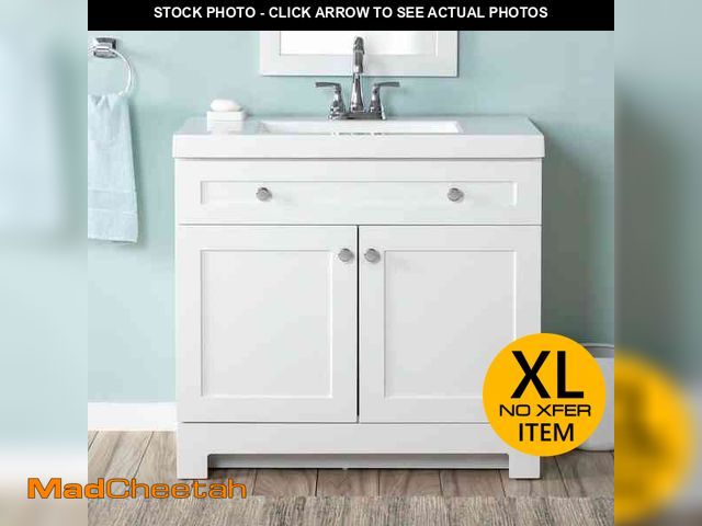 Lot 74-13019324 - Glacier Bay Everdean 37 in. Single Sink White Bath Vanity with White Cultured Marble Top (Assembled)...